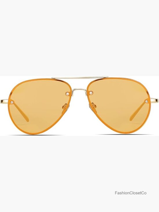 Oversized Aviator Sunglasses Vintage Retro Metal Frame Rimless UV400